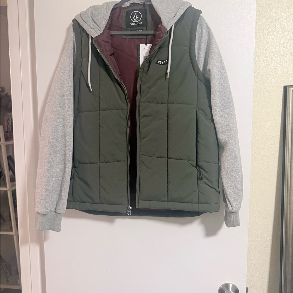 Volcom Olive and Burgundy Hooded Jacket